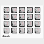 Carré Sticker Mariage rouge, gris lovebirds, Birdcage (Feuille)