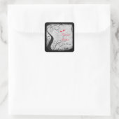 Carré Sticker Mariage rouge, gris lovebirds, Birdcage (Sac)