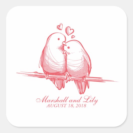 Carré Sticker Mariage Saint Valentin Lovebirds (Devant)
