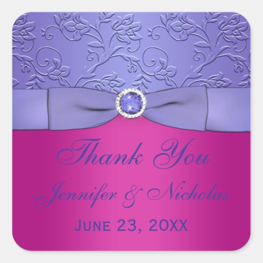 Carré Sticker Mariage violet RIBBON Fuchsia IMPRIMÉ (Devant)