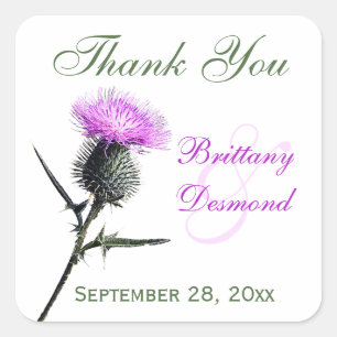 Carré Sticker Mariage violet, vert, blanc de chardon 1,5
