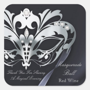 Carré Sticker Masquerade Argent Black Party