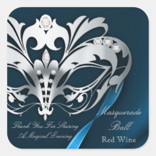 Carré Sticker Masquerade Argent Blue Party