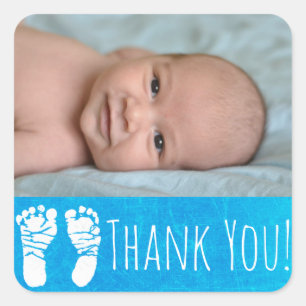 Carré Sticker Merci avec la photo de votre bébé