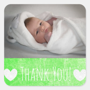 Carré Sticker Merci avec la photo de votre bébé
