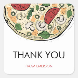 Carré Sticker Merci d'anniversaire Pizza