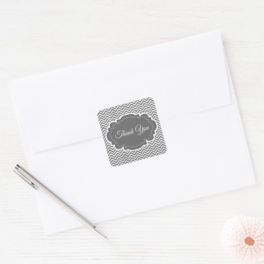 Carré Sticker Merci Grey Chevron (Enveloppe)