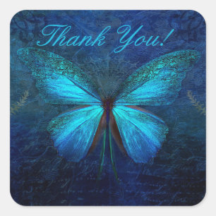 Carré Sticker Merci papillon bleu