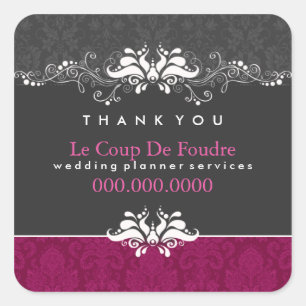 Carré Sticker Merci Plum Grey Mariage damassé