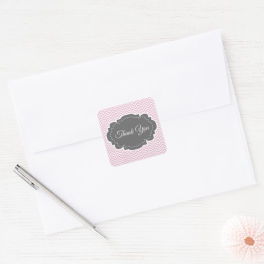 Carré Sticker Merci rose Chevron (Enveloppe)