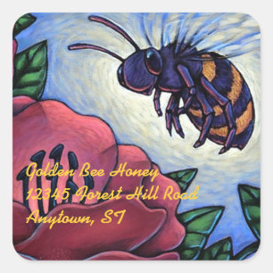 Carré Sticker Miel Bee Visite Fleurs Beekeeper Produit