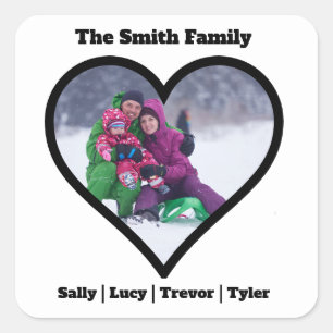 Carré Sticker Modèle de coeur de famille personnalisé