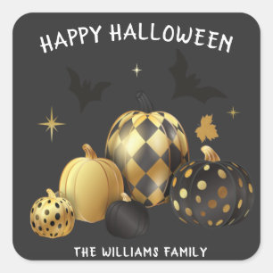 Carré Sticker Monogram Citrouille Or Halloween