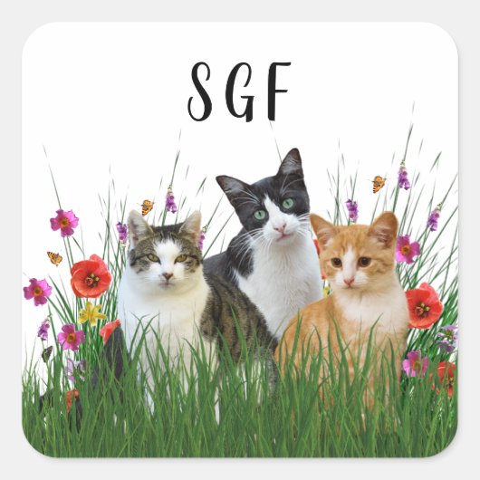 Carré Sticker Monogram Cute Cats (Devant)