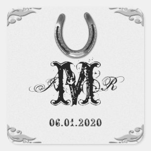 Carré Sticker Monogram en fer à cheval en argent