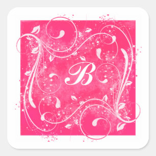 Carré Sticker monogramme de 1,5 po avec des brins roses 