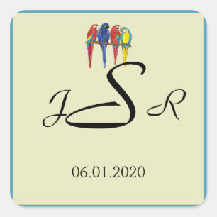 Carré Sticker Monogramme de perroquets tropicaux