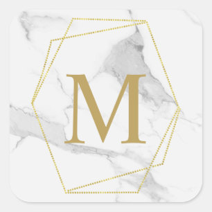Carré Sticker Monogramme en marbre doré