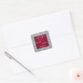 Carré Sticker Monogramme Floral Rouge, Argent Imprimé (Enveloppe)