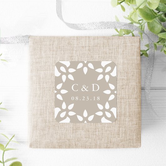 Carré Sticker Monogramme Mariage Arabesque | Champagne