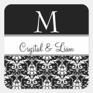 Carré Sticker Monogramme Mariage damassé NOIR et BLANC