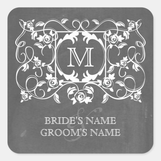 Carré Sticker Monogramme Rose Inspiré Chalkboard (Devant)