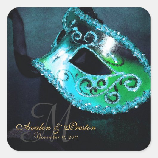 Carré Sticker Monogramme turquoise Masquerade (Devant)