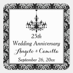 Carré Sticker noir, argent Damask 25e anniversaire
