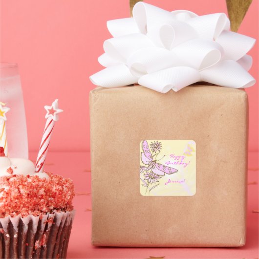 Carré Sticker Papillon rose Pêche (Fête)