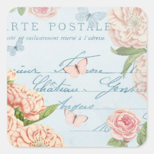 Carré sticker pastel floral en bleu & rose avec fleurs