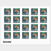 Carré Sticker pêche, Amateurs de pêche (Feuille)