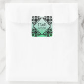 Carré Sticker personnalisé Mariage vert Date & Initiales (Sac)
