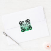Carré Sticker personnalisé Mariage vert Date & Initiales (Enveloppe)