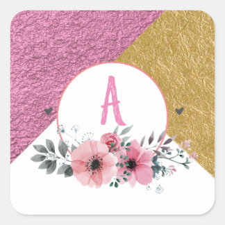 Carré Sticker personnalisé rose & Or