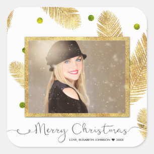 Carré Sticker photo Joyeux Noël Gold Parties scintillant