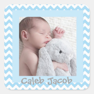 Carré Sticker photo pour bébé à rayures bleu pâle Chevro