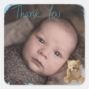 Carré Sticker photo pour bébé Merci