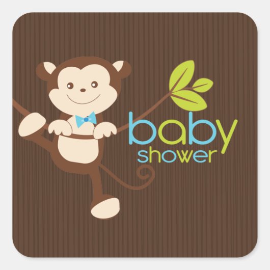 Carré Sticker pour Baby shower de singe mignon (Devant)