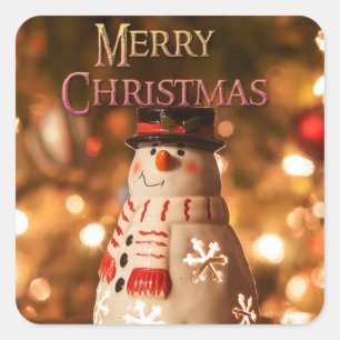 Carré Sticker pour bonhomme de neige adorable de Noël