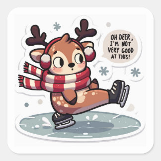 Carré Sticker pour cerfs d'hiver - Patinage adorable