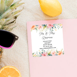 Carré Sticker pour changement d'adresse rose florale   É