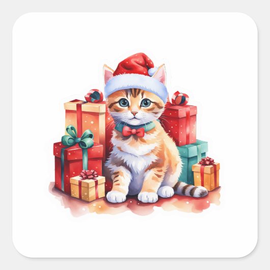 Carré Sticker pour chat de Noël confortable - Cute Kitty (Devant)
