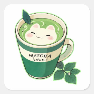 Carré Sticker pour chat Matcha Love