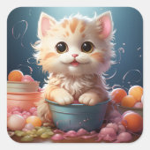 Carré sticker pour chat mignon (Devant)