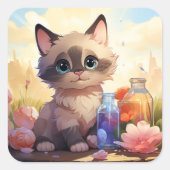 Carré sticker pour chat mignon (Devant)