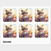 Carré sticker pour chat mignon (Feuille)