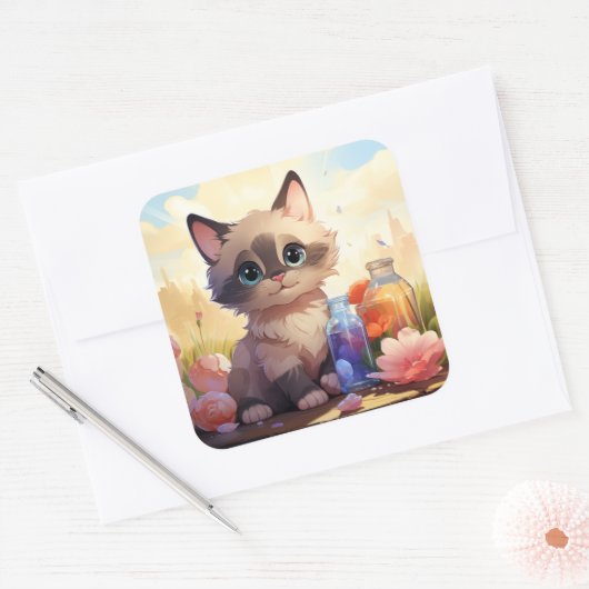 Carré sticker pour chat mignon (Enveloppe)