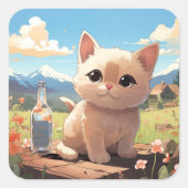 Carré sticker pour chat mignon (Devant)