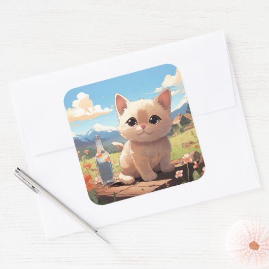 Carré sticker pour chat mignon (Enveloppe)