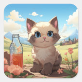 Carré sticker pour chat mignon (Devant)